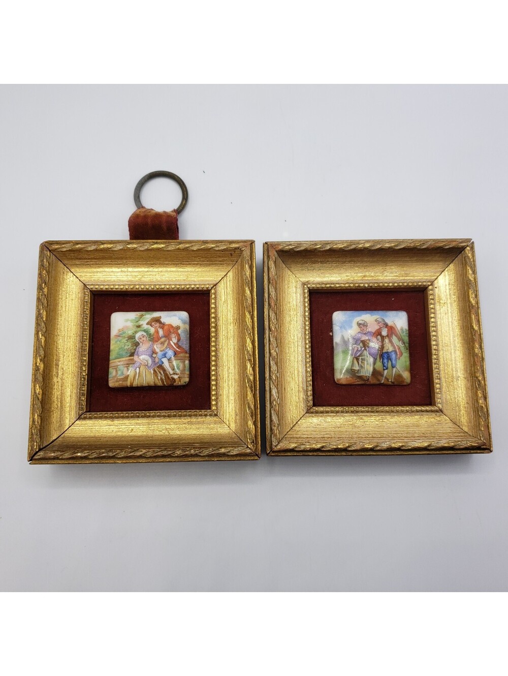 2 Vintage Sungott Art Studios Limoges Porcelain Hand Enameled Framed France